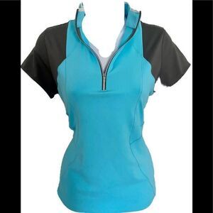 Cutter&Buck UPF 50 Quarter Zip Top- S blue /gray , polyester spandex